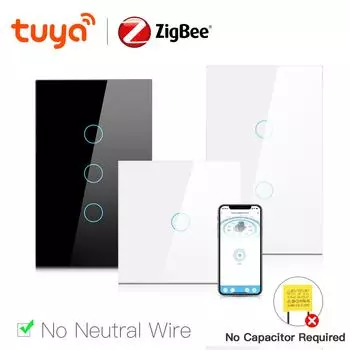 Tuya Smart Life Zigbee Touch настенный выключатель без нейтрального провода, не требуется конденсатор, управление через приложение, совместимое с Alexa Google Home 1-Gang белый