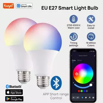 Tuya Smart Light Bulb E27 Bluetooth Dimmable Timing LED Bulb RGB 220V-240V Works with Tuya/Smart Life App For Home/ Christmas