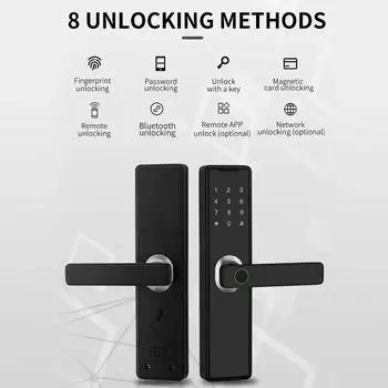 Tuya Smart Lock Bluetooth Smart Card Цифровой код Отпечаток пальца Безопасность Дверной замок Шифрование Smart Life App Пароль Разблокировка чёрный