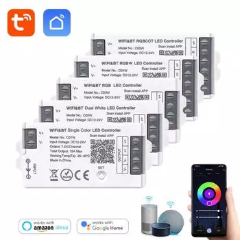 Tuya Smart WiFi CCT RGB RGBW LED Strip Light Controller DC12V-24V Bluetooth Voice Remote Control Dimmer Switch Alexa Google Home