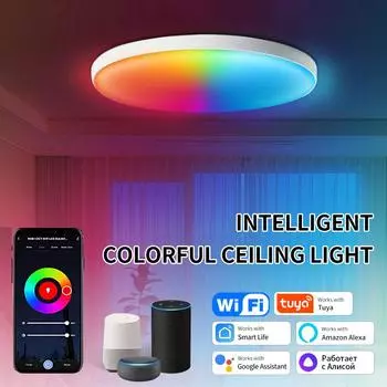Tuya Smart WiFi Ceiling Light 24W 220V RGB Circular Ambient Lamp APP Control Work With Alexa Google Home For Bedroom Home Decor белый