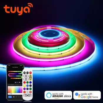 Tuya Smart WiFi COB светодиодная лента с адресацией WS2811 IC RGBIC Chasing Neon Tape Ambient Lamp Alexa Google Home Game Room Decor 1M Kit