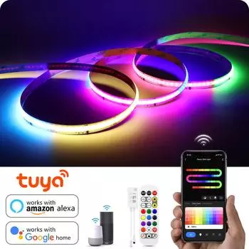 Tuya Smart WiFi RGBIC COB Neon LED Strip Light Addressable WS2811 IC RGB Dimmable Room Decor Ambient Lamp Tape Alexa Google Home 1M Kit