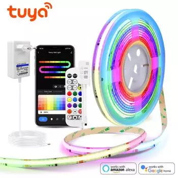Tuya Smart WiFi RGBIC COB Светодиодная лента адресуемая WS2811 IC RGB с регулируемой яркостью для декора комнаты окружающая лампа лента Alexa Google Home 1M