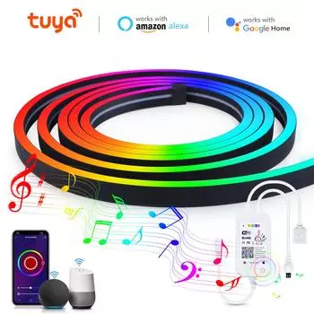 Tuya Smart WiFi светодиодная неоновая лента 12 В черная силикагелевая трубка RGB Bluetooth APP неоновая лампа лента для домашнего декора комнаты на Рождество 1m
