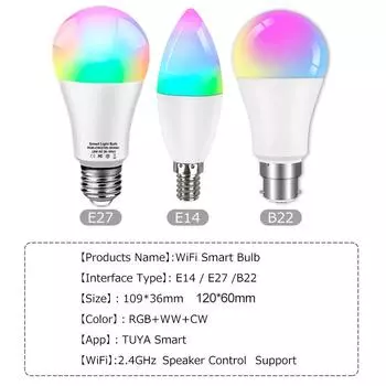 Tuya Smart WiFi светодиодные лампочки Alexa Lamp Voice Control E27 18W 12W 15W B22 E14 5W 7W 9W Lampara LED Inteligente для дома и комнаты