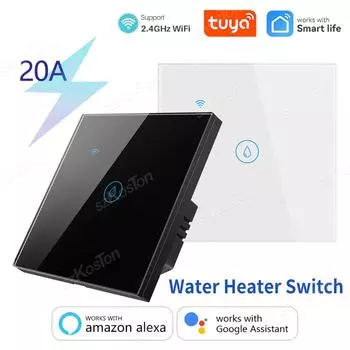 Tuya Smart WiFi Водонагреватель Переключатель ЕС Стандарт 20A Сенсорная панель Переключатели Smart Life Приложение Голосовое управление для Alexa Google Home чёрный