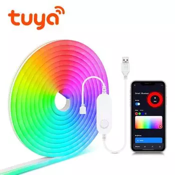 Tuya Smart Zigbee 3.0 USB 5V неоновая светодиодная лента RGB WiFi с регулируемой яркостью неоновая лента вывеска настенный декор работает с Alexa Google Home 1M