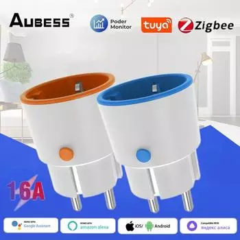 Tuya Smart Zigbee 3,0, вилка питания 16a, розетка европейского стандарта, беспроводной счетчик, розетка с дистанционным управлением, работает с Alexa Google Home Need Hub 1pcs оранжевый