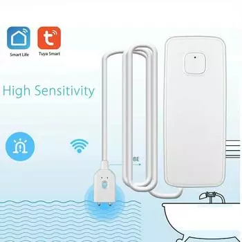 Tuya Умная сигнализация уровня воды Wi-Fi Бытовая Кухня Ванная комната Сигнализация утечки воды Датчик воды Приложение Дистанционное уведомление Сверхдлительный режим ожидания белый
