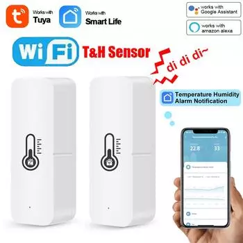 Tuya Wi-Fi детектор температуры и влажности, независимый электронный термометр, датчик, умный дом, домашний мини-гигрометр, сигнализация белый