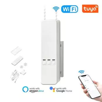 Tuya Wi-Fi Интеллектуальный привод для штор с шариками, электрические рулонные шторы, автоматический открыватель EU Plug белый