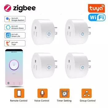 Tuya Wi-Fi Smart Plug Us Мексика Чили Zigbee Socket 10a Розетка для монитора питания Smart Life Розетки работают с Alexa, Google Home WIFI Plug&100-240V&1PCS-No Power Monitor