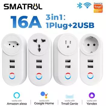 Tuya Wi-Fi умная USB-розетка ЕС США Бразилия вилка 16А адаптер для зарядки голосовое приложение Smart Life электрическое для Google Home Alexa EU Socket-WiFi Socket