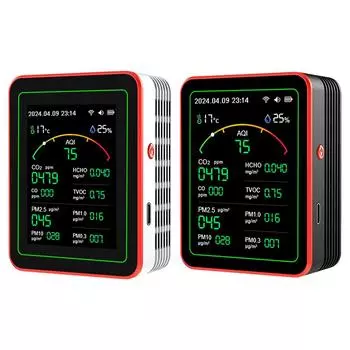 Tuya WiFi 15-в-1 детектор качества воздуха с управлением через приложение, бытовой портативный AQI PM0.3 PM1.0 PM2.5 PM10 CO CO2 TVOC HCHO тестер белый