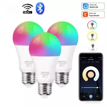 Tuya Wifi/Bluetooth Smart Bulb Alexa Led Lamp E27 RGB Smart Light Bulbs 110V 220V Smart Lamps For Google Assisatnt Smart Life 15W&Bluetooth Version
