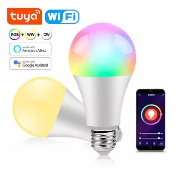 Tuya WiFi/Bluetooth Smart LED Bulb Smart Life E27 RGB CW Lamp Smart Light Bulbs AC 220V Smart Lamps For Alexa Google Assisatnt 15w&Bluetooth Version
