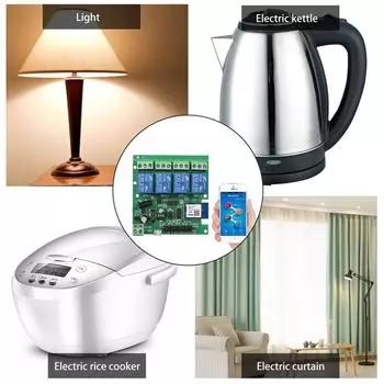 Tuya WiFi + BT 433 МГц Smart Remote Control Беспроводной переключатель Универсальный модуль 4-канальный DC 5V Wi-Fi переключатель without remote темно-зеленого