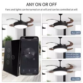 Tuya WiFi Ceiling Fan Light Smart Switch Touch Interruptor Smart Life App Remote Speed Control Работает с Alexa Google Home чёрный