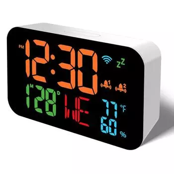 Tuya WiFi Desktop Clock Calendar Intelligent Thermometer Hygrometer with Digital LED Display Support WIFI Auto-Calibration белый
