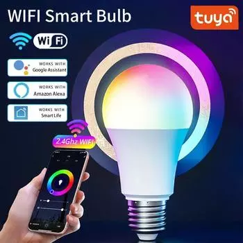 Tuya WiFi E27 Smart Bulb 220V RGB Alexa LED Lamp APP&Voice Control Совместимость с Google Assistant для умного украшения жизни