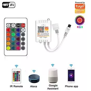 Tuya WiFi LED контроллер 5V12V USB/DC голосовое управление для 5050 RGB светодиодной ленты Управление через приложение Smart Life Alxea