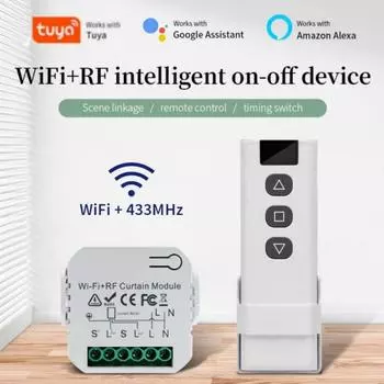 Tuya WiFi Smart Curtain Switch 433MHz Roll Blinds Shutter Switch Breaker Smart Life APP Remote Control Alexa Google Home