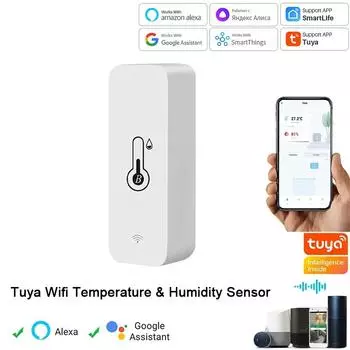 Tuya Wifi Smart Датчик Температуры И Влажности Новое Обновление Умный Дом Пульт Дистанционного Управления Термометр Гигрометр для Alexa Google Home White