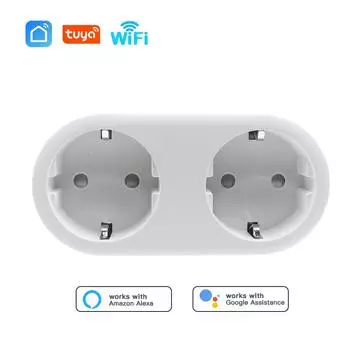 Tuya Wifi Smart Dual Socket Защита от беспроводной перегрузки EU Plug Switch Приложение для мониторинга розеток Alexa Google Voice Control EU dual socket