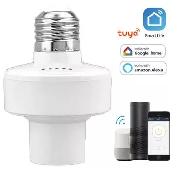 Tuya WiFi Smart Light E27 Адаптер лампы Держатель лампы Основание AC Smart Life Беспроводное голосовое управление Работает с Alexa Google Home as show ZN293190 белый