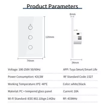 Tuya WiFi Smart Light Switch Требуется нейтральный провод настенный сенсорный выключатель US 1/2/3/4 Gang Smart Life Работа с Alexa Google Home