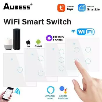 Tuya WiFi Smart Light Switch Требуется нейтральный провод 1 2 3 4 Gang Touch Sensor Smart Wall Switch Голосовое управление Alexa Google Home