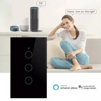 Tuya WiFi Smart Light Switch US Standard Work with Alexa Google Home Wall Touch Switch 1/2/3/4 Gang 110V 220V RF433Mhz Remote