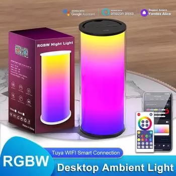 Tuya WIFI Smart Night Light Пульт дистанционного управления Сенсорные настольные лампы с регулировкой яркости Синхронизация с музыкой Освещение для улицы Портативный кемпинговый фонарь белый