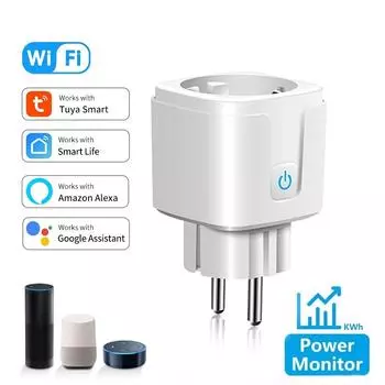 Tuya Wifi Smart Socket EU16A/20A Plug с функцией контроля мощности и таймером, поддержка дистанционного управления с помощью приложения Google Assistant Alexa