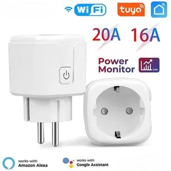 Tuya Wifi Smart Socket EU Plug 16A Power Monitor Remote Control SmartLife APP работает с Alexa Yandex Alice Google Assistant 16A EU Plug белый