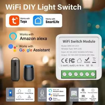 Tuya WiFi Smart Switch 1/2/3/4 Gang 2-way Control Light Breaker Mini DIY Switches Module Relay Smart Life For Alexa Google Home 1Gang 16A