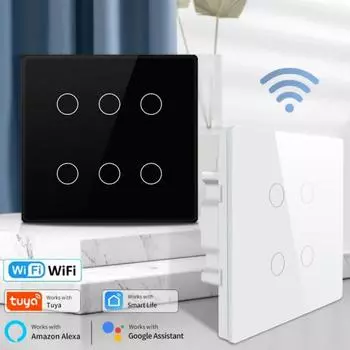 Tuya WiFi Smart Switch 4x4 Brazil Standard 4/6Gang Интеллектуальные сенсорные переключатели работают с Smart Life Alexa Google Assistant 4 Gang Black