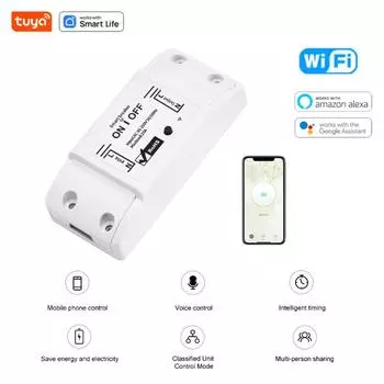 Tuya WiFi Smart Switch App Control Smart Home Switch реле 10A 100-240V работает с Alexa Google Home белый