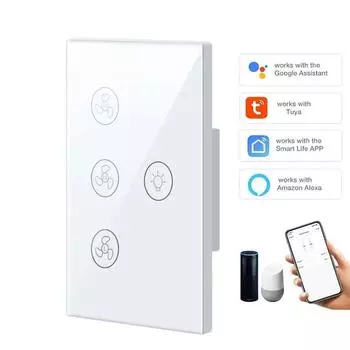 Tuya Wifi Smart Switch Fan Light Ceiling Fan Lamp Switch Speed Adjust App Voice Control Alexa Google Home With Neutral Wire AC 100-240V