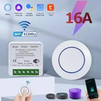 Tuya WiFi Smart Switch Modules 16A 433MHz Беспроводной пульт дистанционного управления Реле Голосовое управление DIY Светодиодная лампа Работает с Alexa Google Home