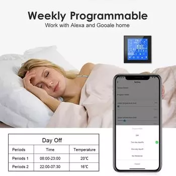 Tuya WiFi Smart Thermostat Контроль температуры для электрического напольного отопления Температура водонагревателя/газового котла Google Home Alexa Яндекс GC белый