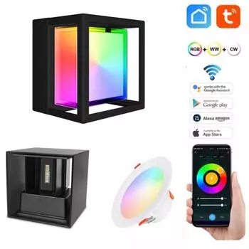 Tuya WIFI светодиодный настенный светильник Spot Light IP65 водонепроницаемый APP RGB затемнение двойной абажур алюминиевый акриловый садовый крыльцо бра светильник RGB IC CW