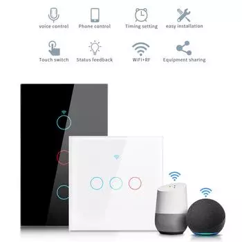 Tuya WIFI Switch 220v smart life Live / Neutral Wire Work With Alexa Google Home 110V EU US 1/2/3 Gang Touch Switch