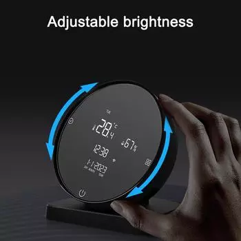 Tuya WIFI USB перезаряжаемый детектор температуры и влажности для дома, офиса, детской комнаты чёрный