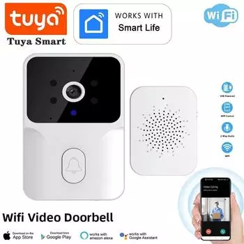 Tuya Wifi Видеодомофон Беспроводной Ночное Видение Камера Звонок ИК Сигнализация Безопасность Умный Дом Домофон Кольцо HD Камеры С Батареей белый