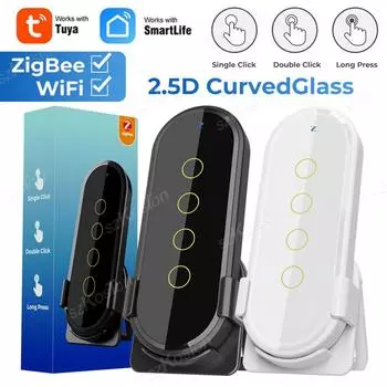 Tuya WiFi ZigBee беспроводной переключатель сцен 4 кнопки 12 сцен пульт дистанционного управления для автоматизации умного дома работает со шлюзом ZigBee Black