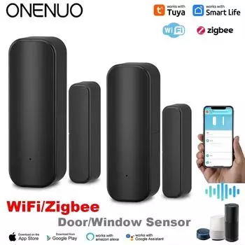 Tuya WiFi/ZigBee Датчик двери и окна Умный дом Беспроводные датчики открытия и закрытия дверей Приложение Удаленная сигнализация Работает с Alexa Google Home