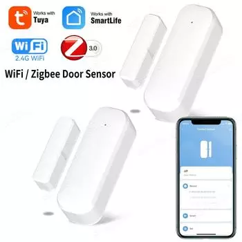 Tuya WiFi ZigBee Датчик Двери Окна Умный Дом Безопасность Защита Сигнализация Детекторы Открытия/Закрытия Двери для Alexa Google