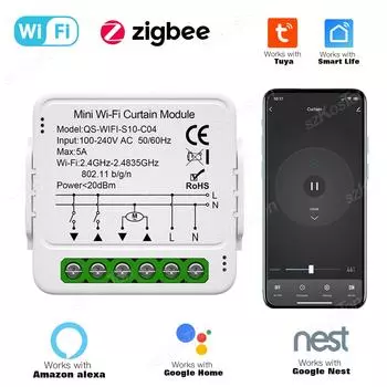 Tuya WiFi Zigbee Smart Curtain Switch Module для управления мотором рулонных штор через приложение Работает с Alexa Google Home Smart Life WiFi